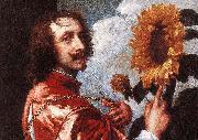 Anthony Van Dyck Self Portrait With a Sunflower showing the gold collar and medal King Charles I gave him in 1633 oil painting reproduction